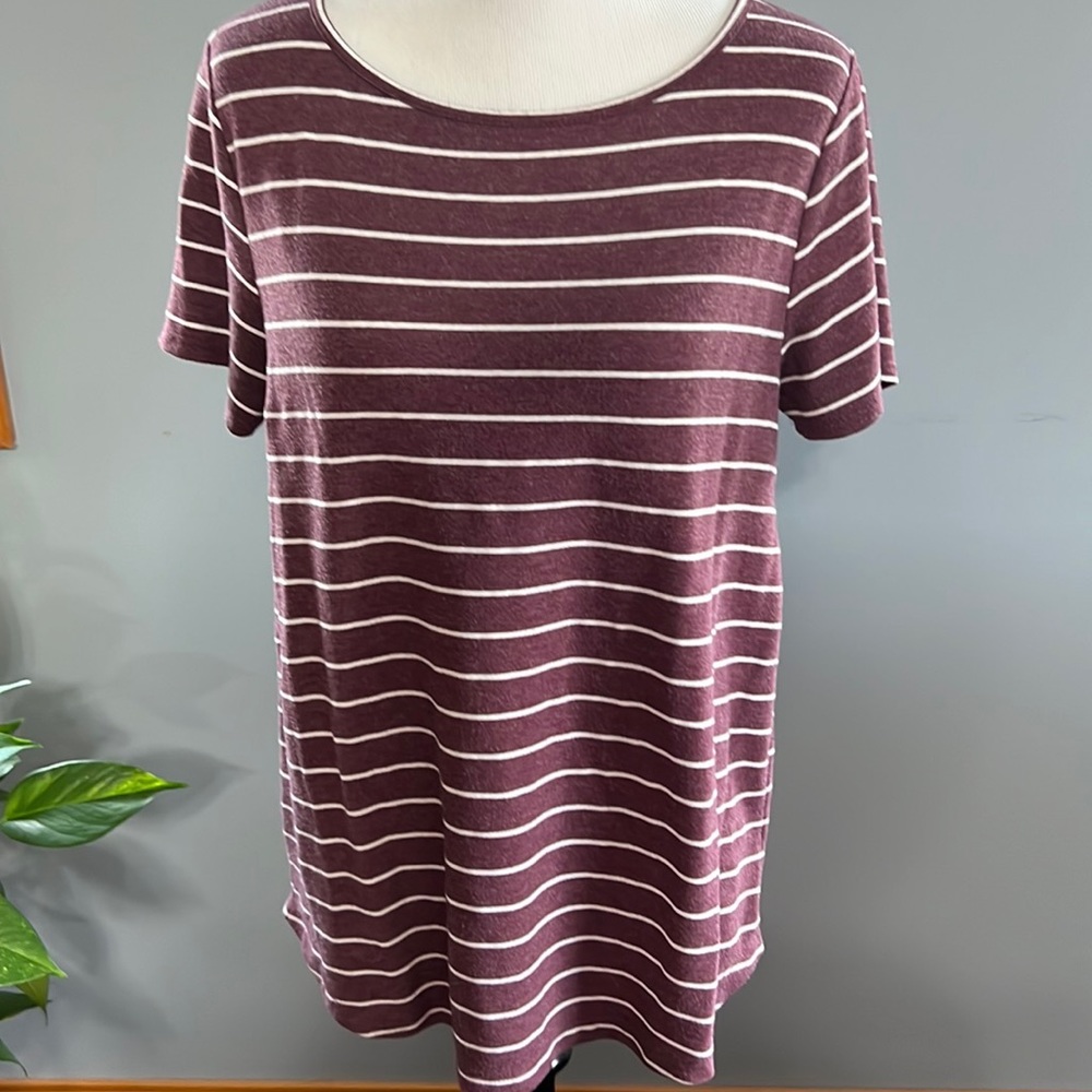Women's Pink Clover Maroon and White Striped Short Sleeve Tee